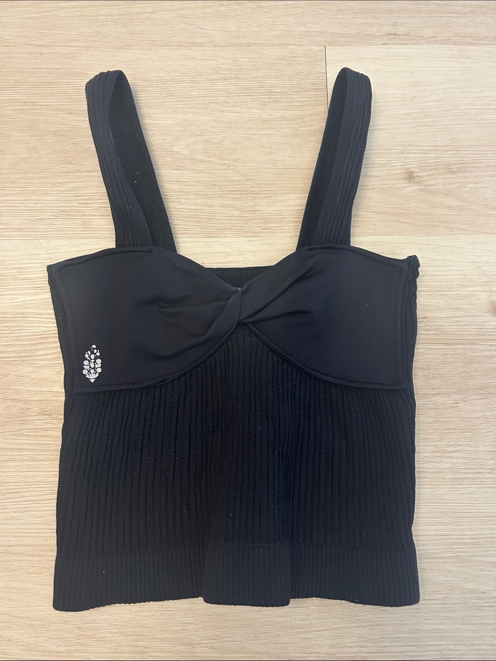 Free People Black Ribbed Twisted Bust Tank Top XS/S